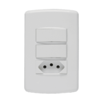 853011 Conjunto 2 Interruptor Simples 10Ax + 1 Tomada 2P+T 10A 250V~ 4X2 Branco Duale Up  Iriel