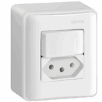 CONJUNTO DE SOBREPOR 1 INTERRUPTOR SIMPLES 10A 250V + 1 TOMADA 2P+T PADRÃO BRASILEIRO 10A 250V - BRANCO - SIMON 19