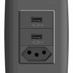 CONJUNTO 2 CARREGADORES USB 2.1A BIVOLT TURBO CHARGE + 1 TOMADA 2P+T PADRÃO BRASILEIRO 10A 250V C/PLACA+SUPORTE - GRAFIT