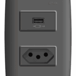 CONJUNTO CARREGADOR USB 2.1A TURBO CHARGE + TOMADA 2P+T 10A 250V C/PLACA + SUPORTE - GRAFITE - SIMON 30