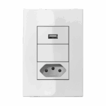 254003 Conjunto 1 Tomada Usb 1,5A+1 Tomada 2P+T 10A 250V~ 4X2 Branco Iris Iriel