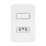 Conjunto 1 Interruptor Simples + 1 Tomada 2P+T 10A 250V C Placa + Suporte Branco Composé Weg #13272553