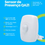 Sensor de Presença 180° Bivolt com Fotocélula para Sobrepor Branco QUALITRONIX / REF. QA21MB