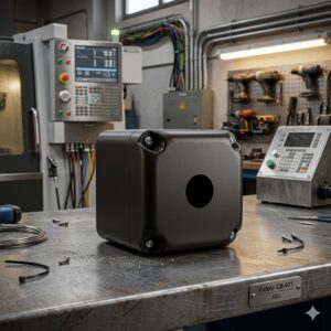 Caixa para 1 Botão 22mm Preta Patola CB-001 79x79x81mm - Gabinete ABS Comando Industrial