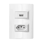 Conjunto Tomada USB 1,5A Bivolt + 1 Tomada 10A 4x2 Iriel Revita Branca