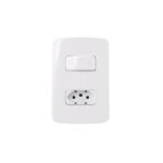 Conjunto Interruptor Simples + 1 Tomada 10A com Placa Margirius B3 Branca
