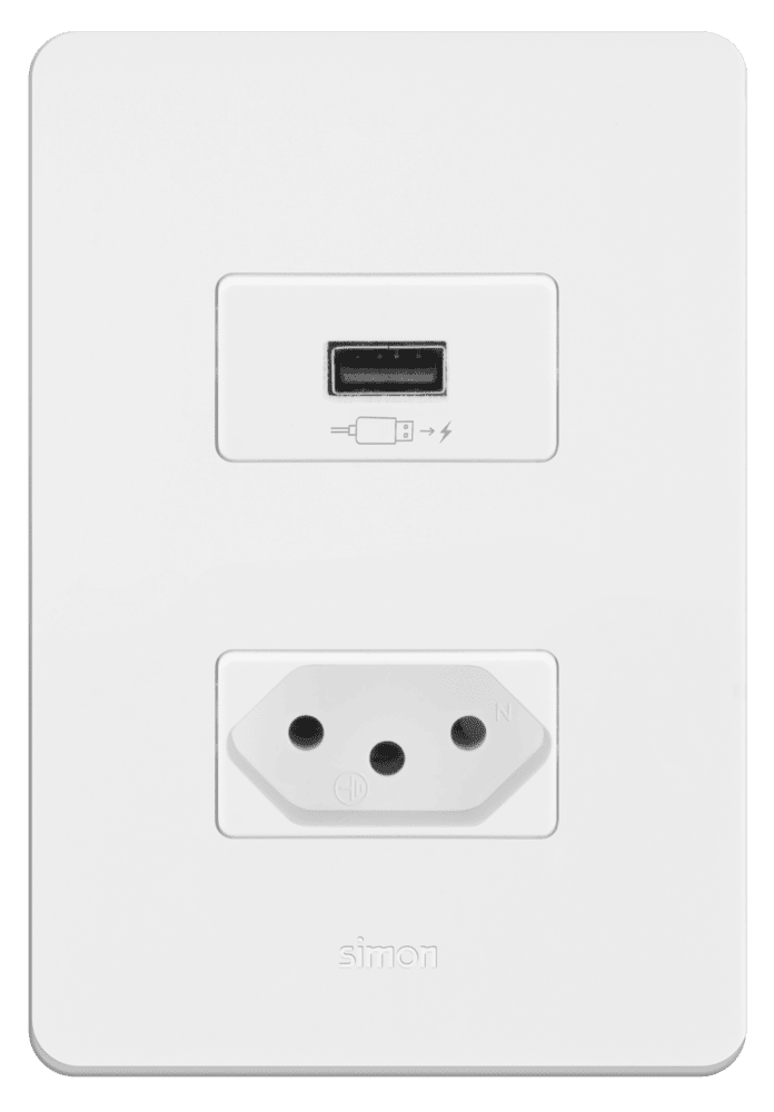 conjunto-carregador-usb-2.1a-turbo-charge-tomada-2pt-10a-250v-c-placa-suporte-simon-20-20952-30-7899191917067.png Conjunto Tomada USB 2.1A Turbo Charge + 1 Tomada 10A com Placa Simon 20 Branca - Imagem 1