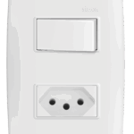 Conjunto Interruptor Simples + 1 Tomada 10A com Placa Simon 30 Branca