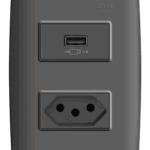 Conjunto Tomada USB 2.1A Turbo Charge + 1 Tomada 10A com Placa Simon 30 Grafite