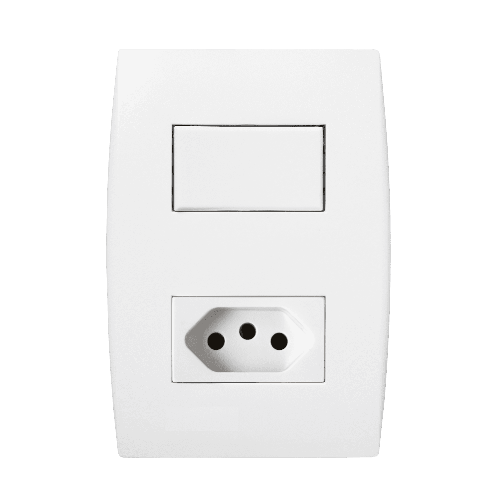 5TA99064_1.png Conjunto Interruptor Simples + 1 Tomada 20A 4x2 com Placa Iriel Ilus Branca - Imagem 1