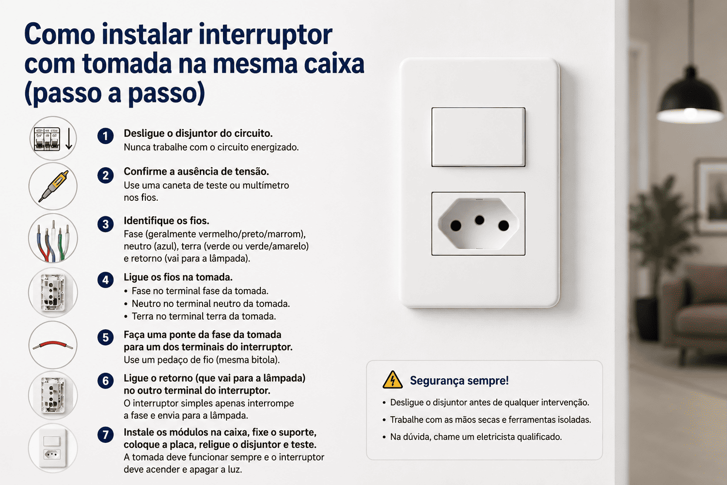 Como instalar interruptor com tomada na mesma caixa (passo a passo)
