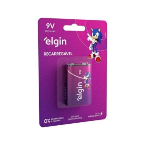 Bateria 9V Recarregável Elgin para Microfone e Multímetro