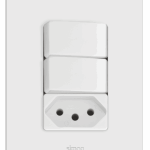 CONJUNTO 2 INTERRUPTORES SIMPLES 10A 250V + 1 TOMADA 2P+T PADRÃO BRASILEIRO 10A 250V - BRANCO - SIMON 20