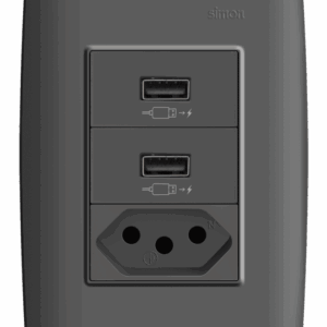 CONJUNTO 2 CARREGADORES USB 2.1A BIVOLT TURBO CHARGE + 1 TOMADA 2P+T PADRÃO BRASILEIRO 10A 250V C/PLACA+SUPORTE - GRAFIT