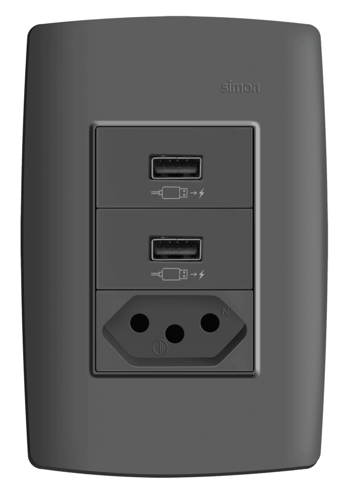 conjunto-2-carregadores-usb-2.1a-bivolt-turbo-charge-1-tomada-2pt-padrao-brasileiro-10a-250v-c-placasuporte-grafite-simon-30-30964-38-7899191919566.png CONJUNTO 2 CARREGADORES USB 2.1A BIVOLT TURBO CHARGE + 1 TOMADA 2P+T PADRÃO BRASILEIRO 10A 250V C/PLACA+SUPORTE - GRAFIT - Imagem 1