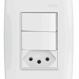 CONJUNTO 2 INTERRUPTORES SIMPLES 10A 250V + 1 TOMADA 2P+T PADRÃO BRASILEIRO 10A 250V - BRANCO - SIMON 30