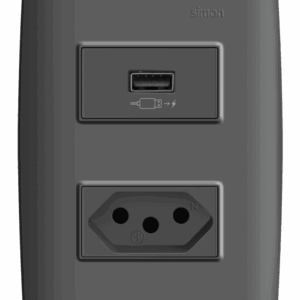 CONJUNTO CARREGADOR USB 2.1A TURBO CHARGE + TOMADA 2P+T 10A 250V C/PLACA + SUPORTE - GRAFITE - SIMON 30