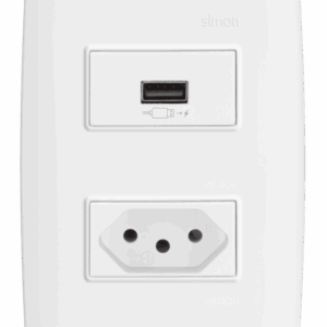 CONJUNTO CARREGADOR USB 2.1A TURBO CHARGE + TOMADA 2P+T 10A 250V C/PLACA + SUPORTE - SIMON 30