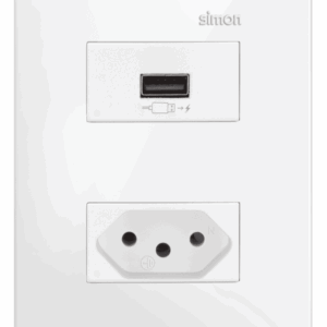 CONJUNTO CARREGADOR USB 2.1A TURBO CHARGE + TOMADA 2P+T 10A 250V C/PLACA + SUPORTE - SIMON 35