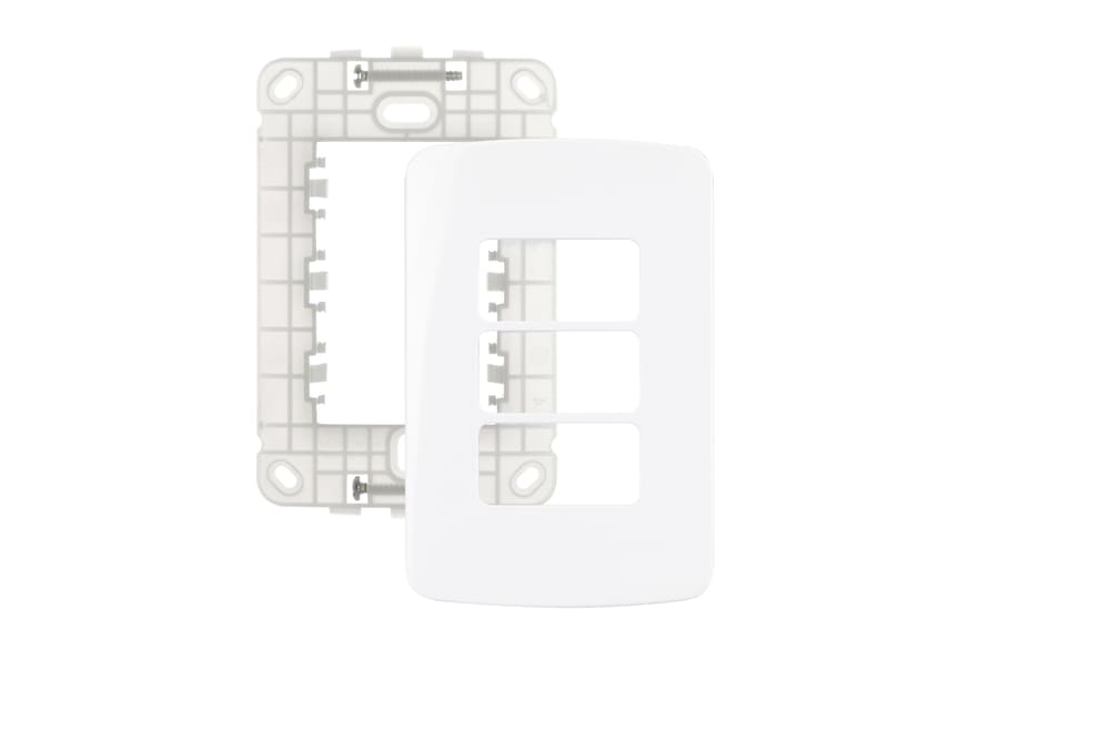 19434-CONJ-PLACA-4X2-3-POSTOS-HORIZ-BR-COM-SUPORTE-B3.jpg Placa com Suporte 3 Postos 4×2 Branca Linha B3 19434 - Imagem 1